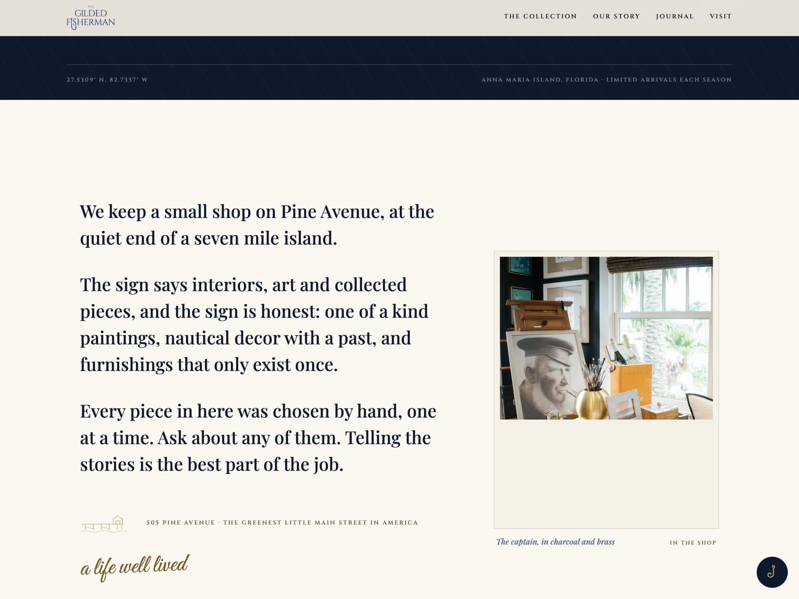 An editorial section pairing photography with the shop's own voice